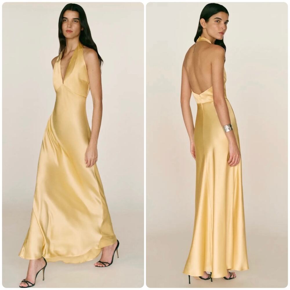 Reformation Daniela Silk Maxi Dress Ray Of Light Yellow size 2 C0